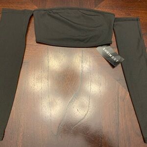 SHEIN Black Ribbed Long Sleeve Off Shoulder Crop Top